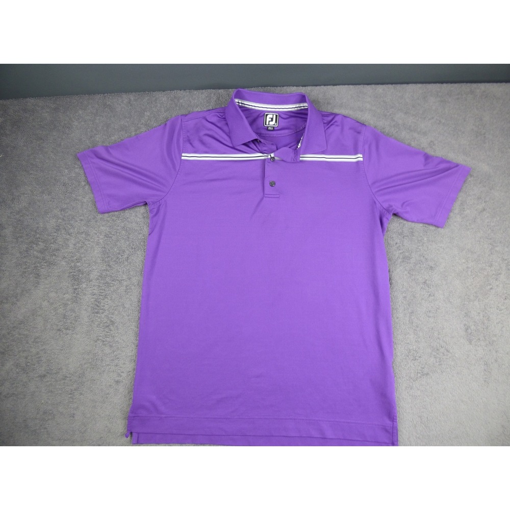 FootJoy Mens Athletic Fit Golf Polo Shirt Purple Striped Short Sleeve Large - Picture 4 of 8